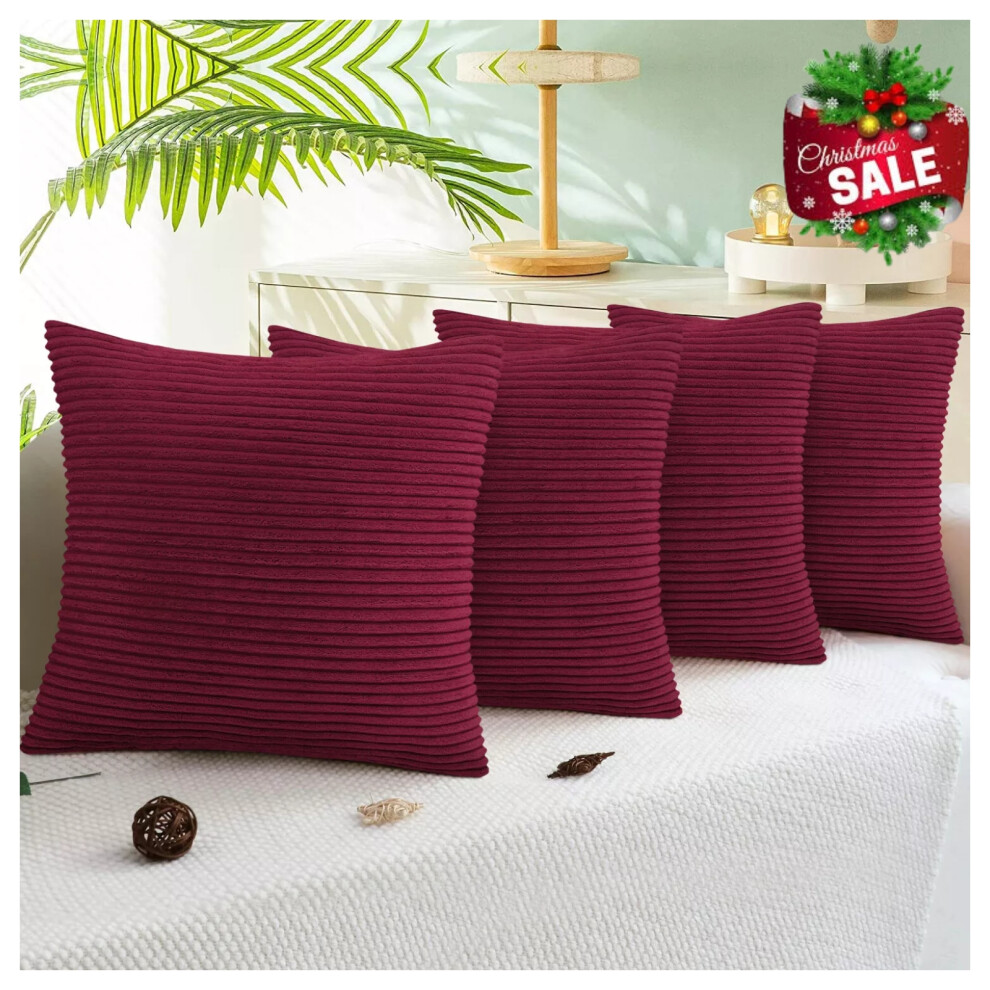 (Stripe Velvet Red Cushion Covers 4-Pack ) Soft Velvet Cushion Covers Set of 4  Decorative Pillow Throw