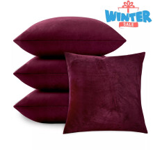 (Plain Velvet Red Cushion Covers 4-Pack ) Soft Velvet Cushion Covers Set of 4 Decorative Pillow Throw