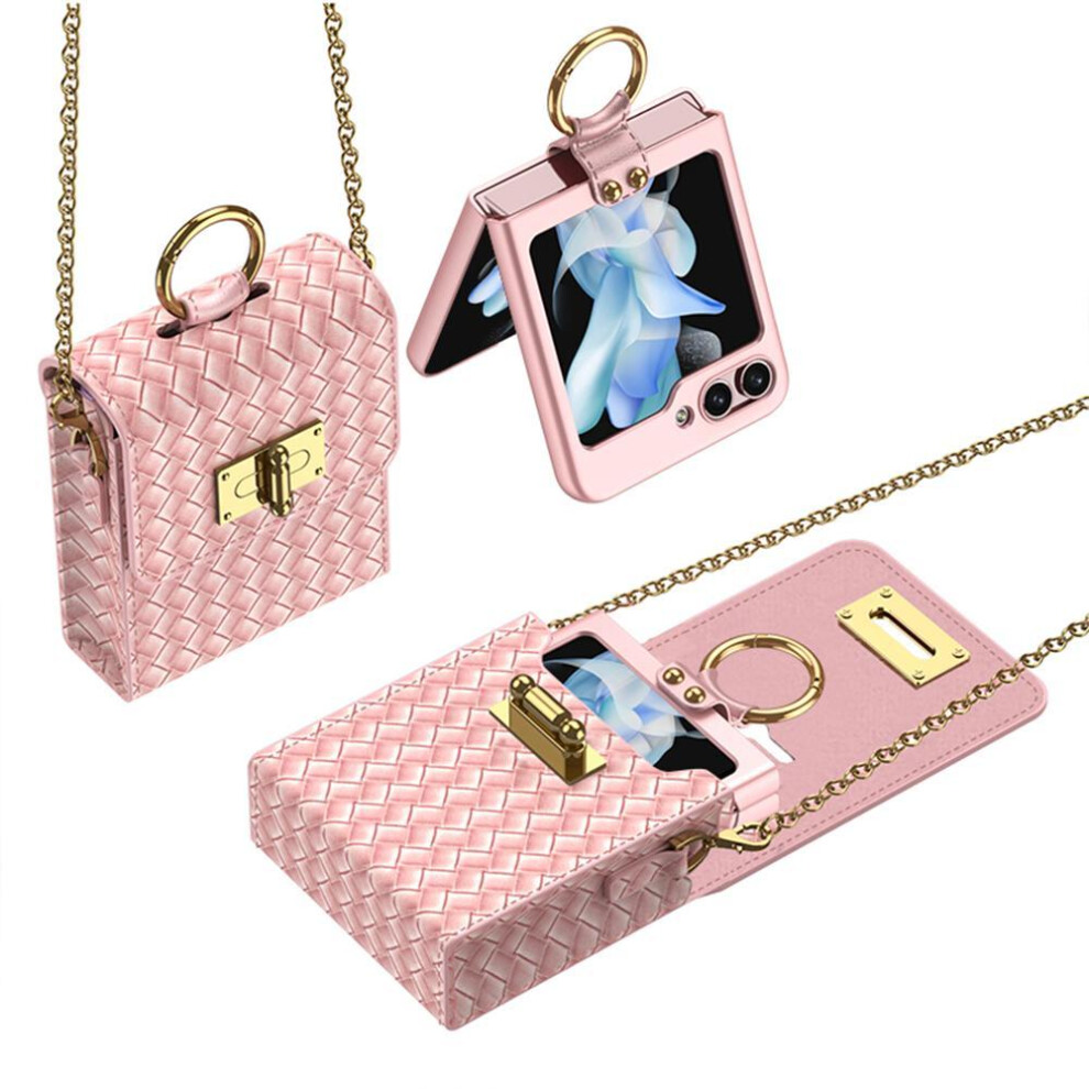 (pink, For Samsung Z Flip3) Crossbody Leather Wallet Card Solt Case For Samsung Galaxy Z Flip 4 3 5 5G Flip5 Flip4  Metal Long Lanyard Shoulder Bag Pocket Cover