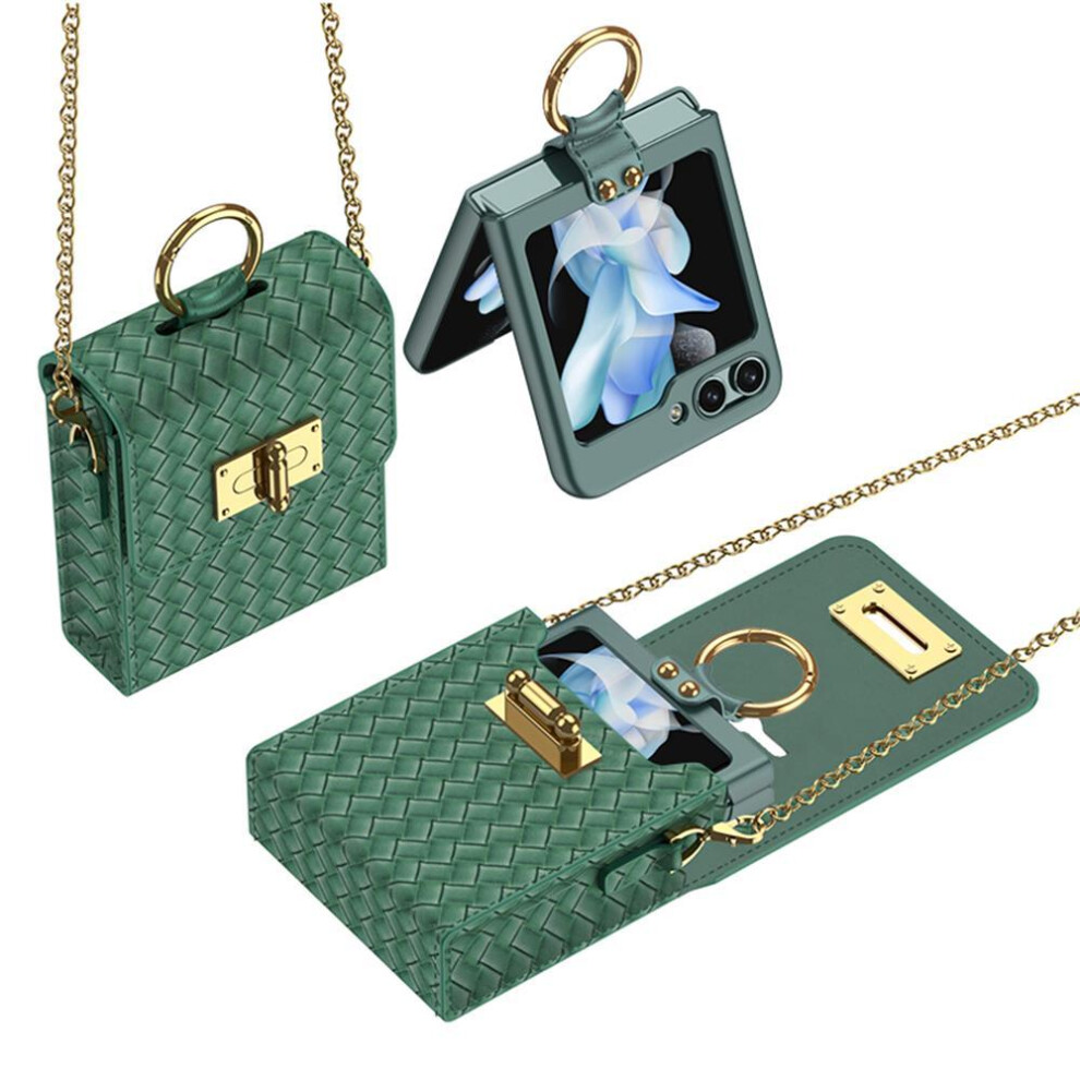 (green, For Samsung Z Flip3) Crossbody Leather Wallet Card Solt Case For Samsung Galaxy Z Flip 4 3 5 5G Flip5 Flip4  Metal Long Lanyard Shoulder Bag Pocket Cover