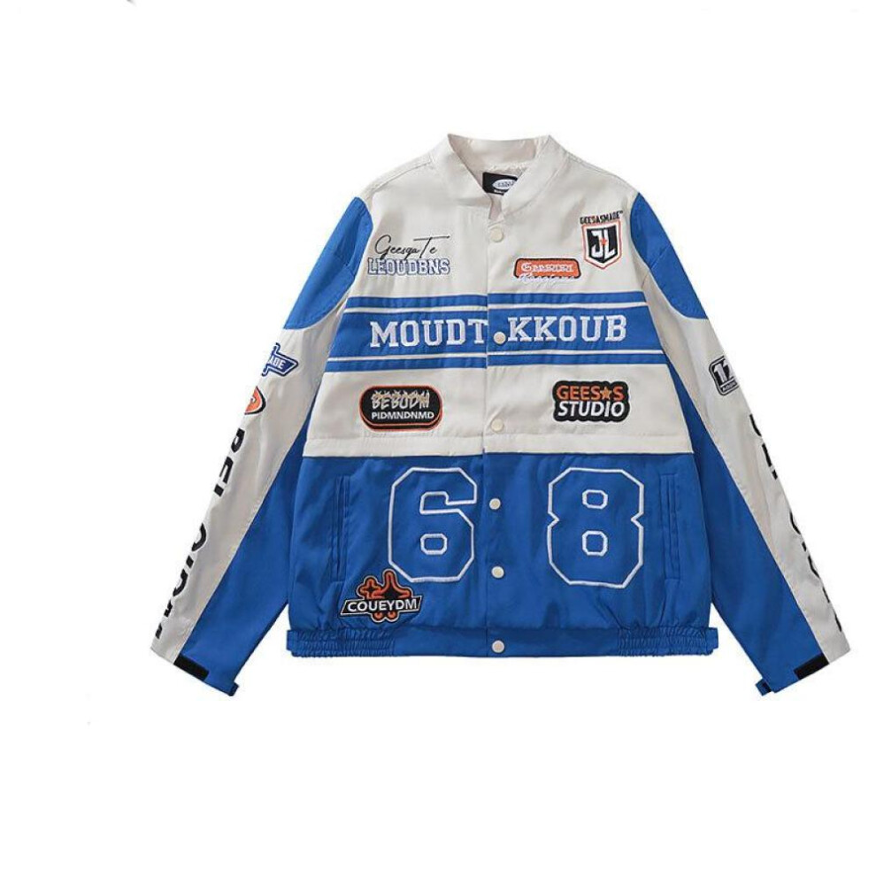 (blue, XL) American Detachable Biker Jacket Retro Design Sense Jacket Women Loose Spicy Girl Racing Clothes Baseball Suit High Quality