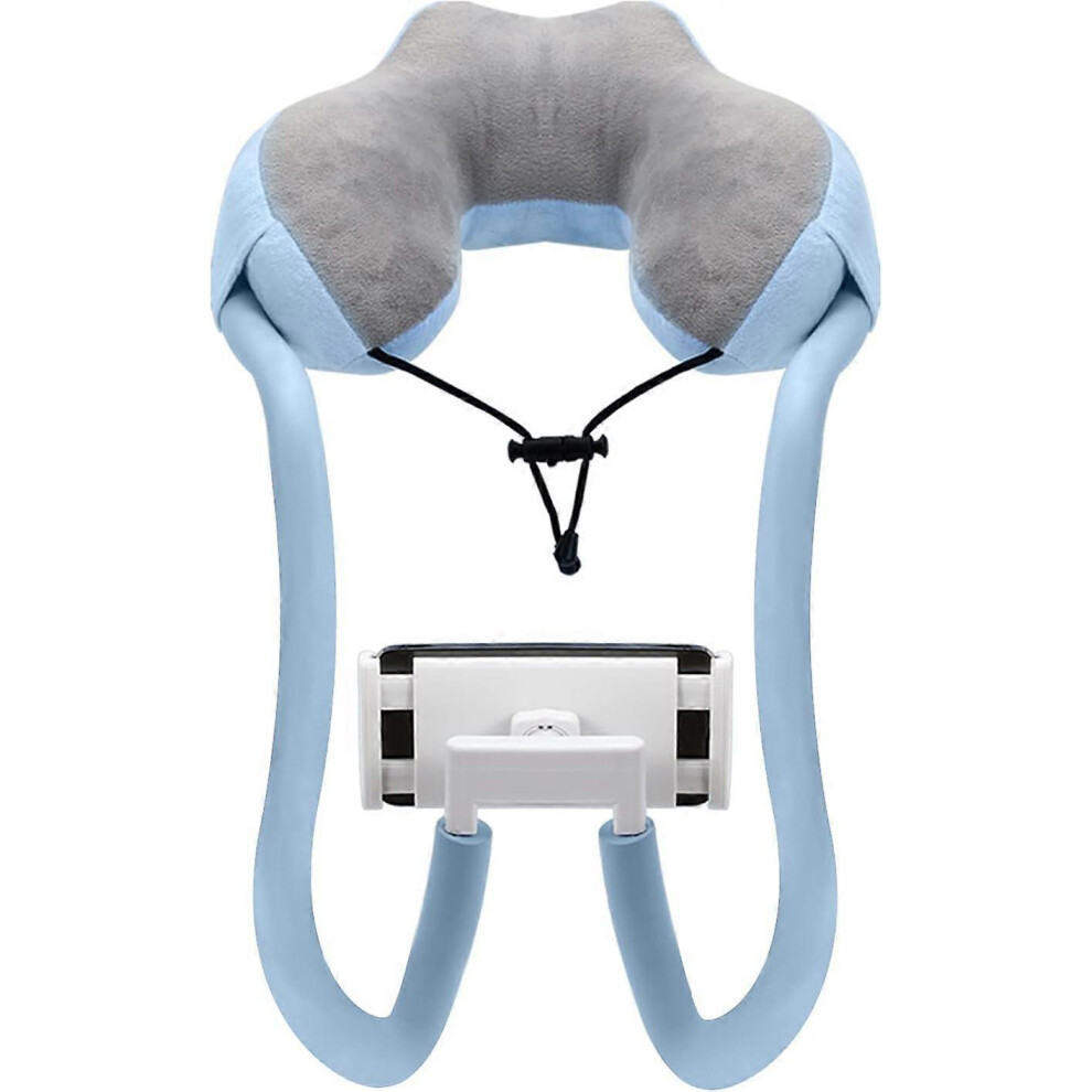 (Blue) Neck Pillow Phone Holder Rotate Tablet Stand For Airplane Car Home