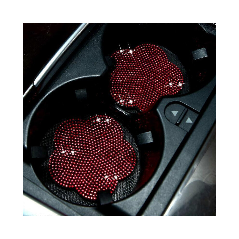 (Red) 4Pcs Car Cup Coasters Cup Holder Mat Rhinestones Plum Blossom Coaster Red 768679658631