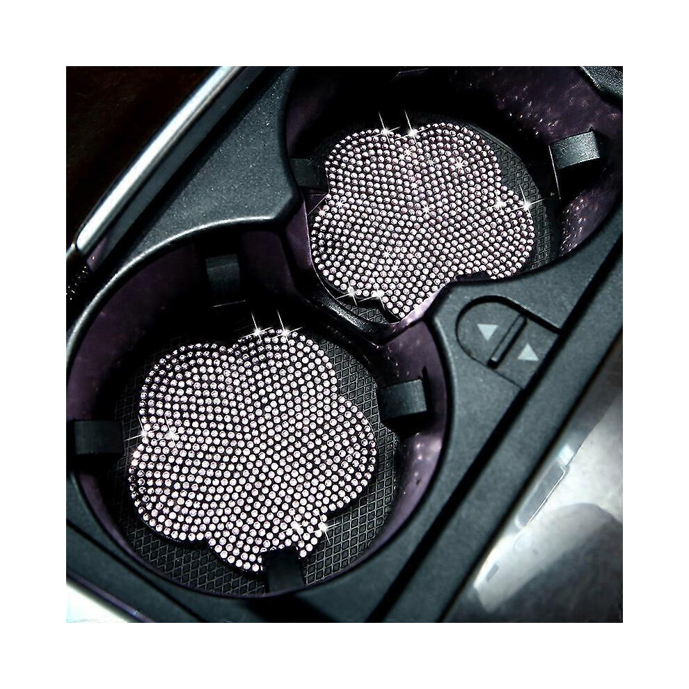 (Pink) 4Pcs Car Cup Coasters Cup Holder Mat Rhinestones Plum Blossom Coaster Pink 768679658662