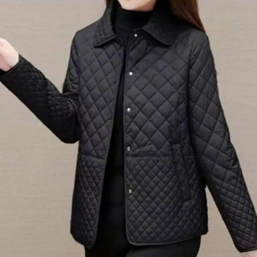 (black, XXXL) Autumn Winter Women Midi Plaid Quilted Coats Fashion Female Korean Clothing Solid Casual Thicken Warm Long Sleeve Jackets Plus Size