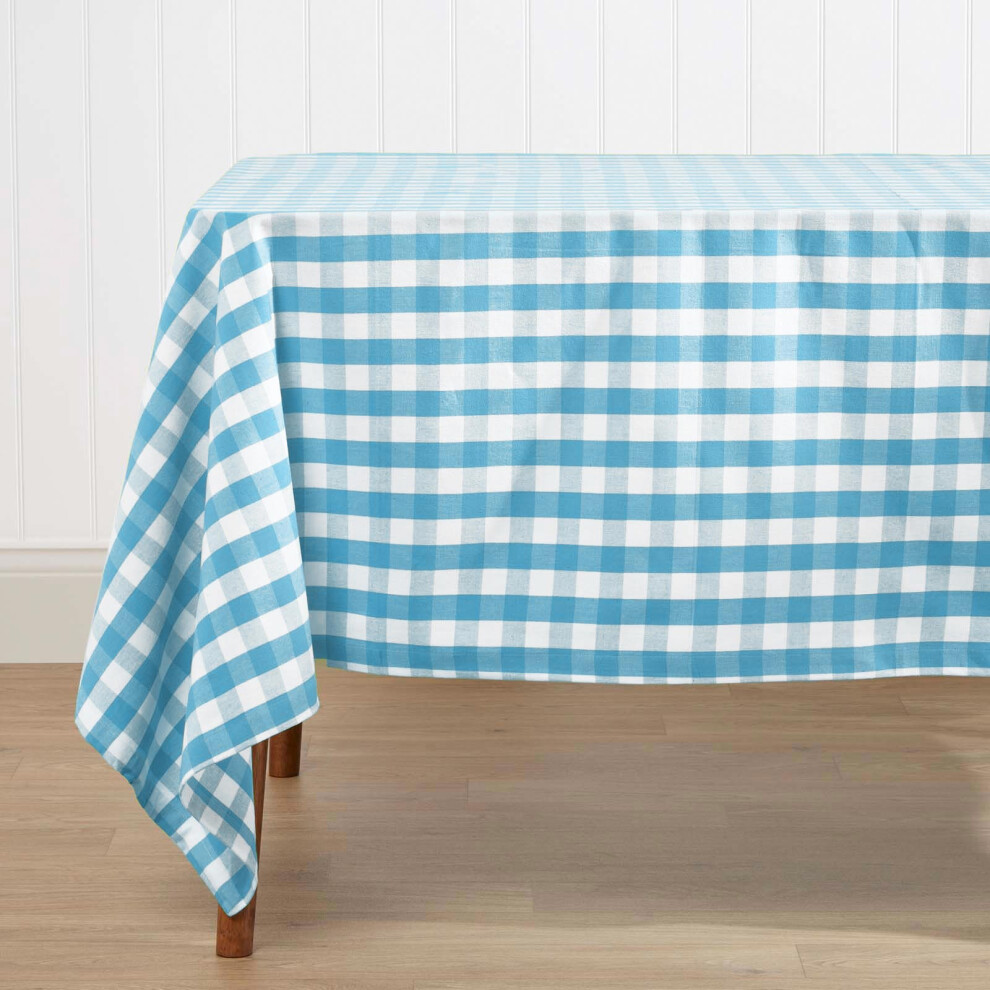 Homescapes (137 X 228 Cm, ) Block Check Cotton Gingham Tablecloth Blue