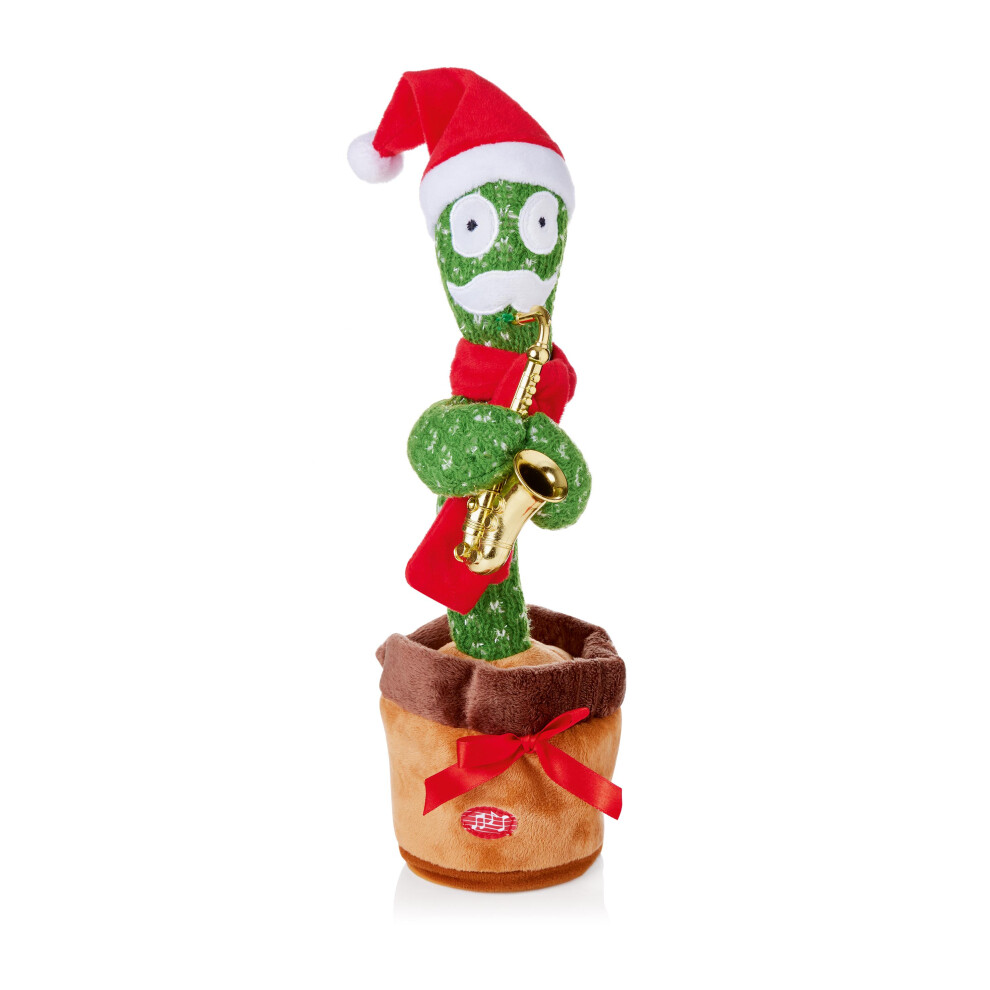 (Sax) Dancing Musical Cactus Christmas Decoration with Sax or Guitar 35cm