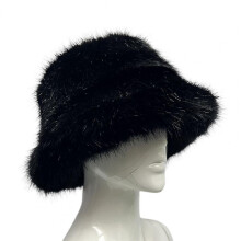 (Black) Winter Faux Fur Bucket Hat Men Solid Thickened Soft Warm Fluffy Panama Ladies Cap Outdoor Fashion Vacation Women Fisherman Hat
