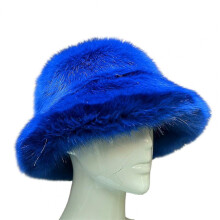 (Blue) Winter Faux Fur Bucket Hat Men Solid Thickened Soft Warm Fluffy Panama Ladies Cap Outdoor Fashion Vacation Women Fisherman Hat