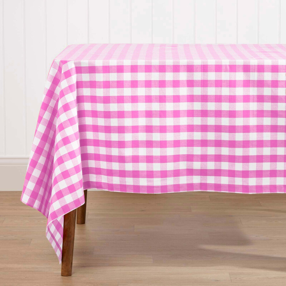 Homescapes (137 X 228 Cm, ) Block Check Cotton Gingham Tablecloth Pink
