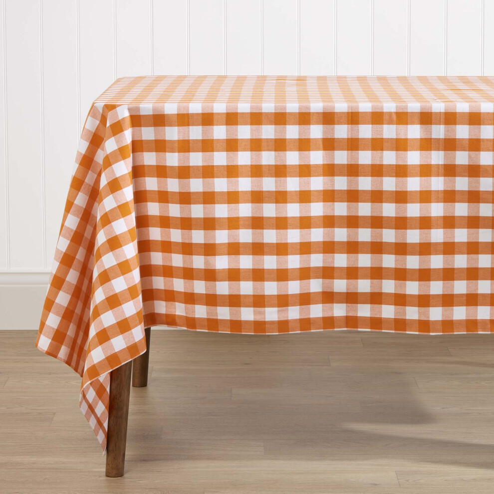 Homescapes (137 X 137 Cm, ) Block Check Cotton Gingham Tablecloth Orange