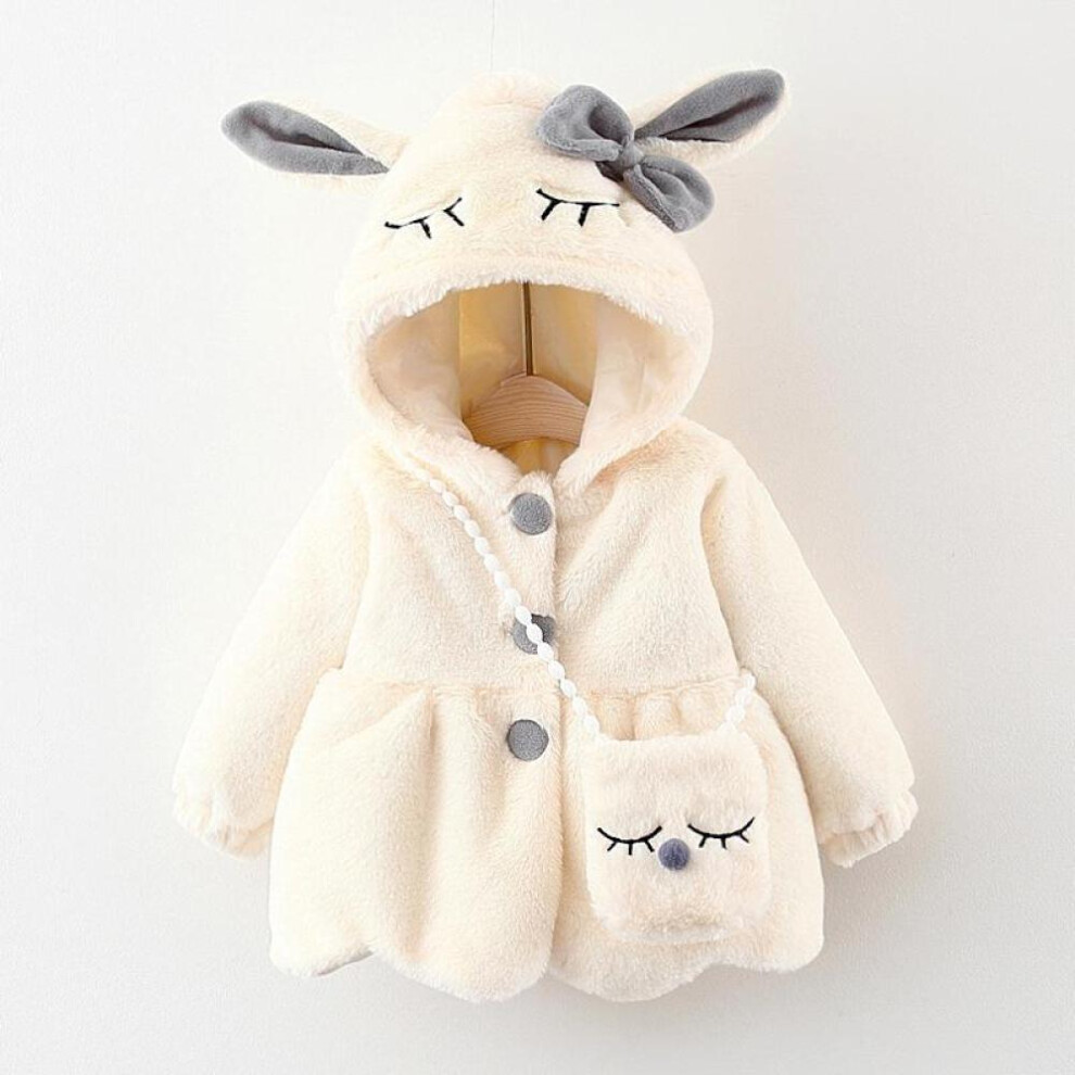 (white, 110) Rabbit Ears Plush Baby Jacket Christmas Sweet Princess Girls Coat Autumn Winter Warm Hooded Outerwear Toddler Girl Clothes