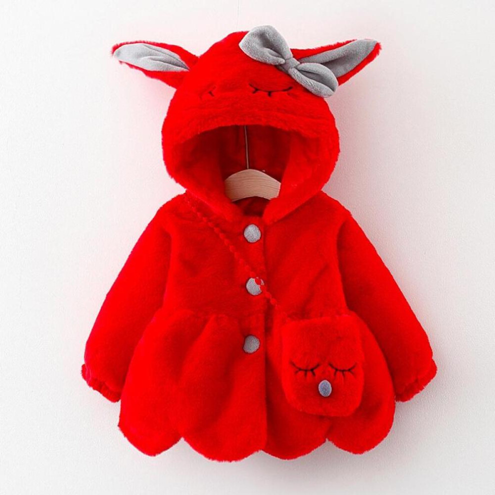 (red, 90) Rabbit Ears Plush Baby Jacket Christmas Sweet Princess Girls Coat Autumn Winter Warm Hooded Outerwear Toddler Girl Clothes