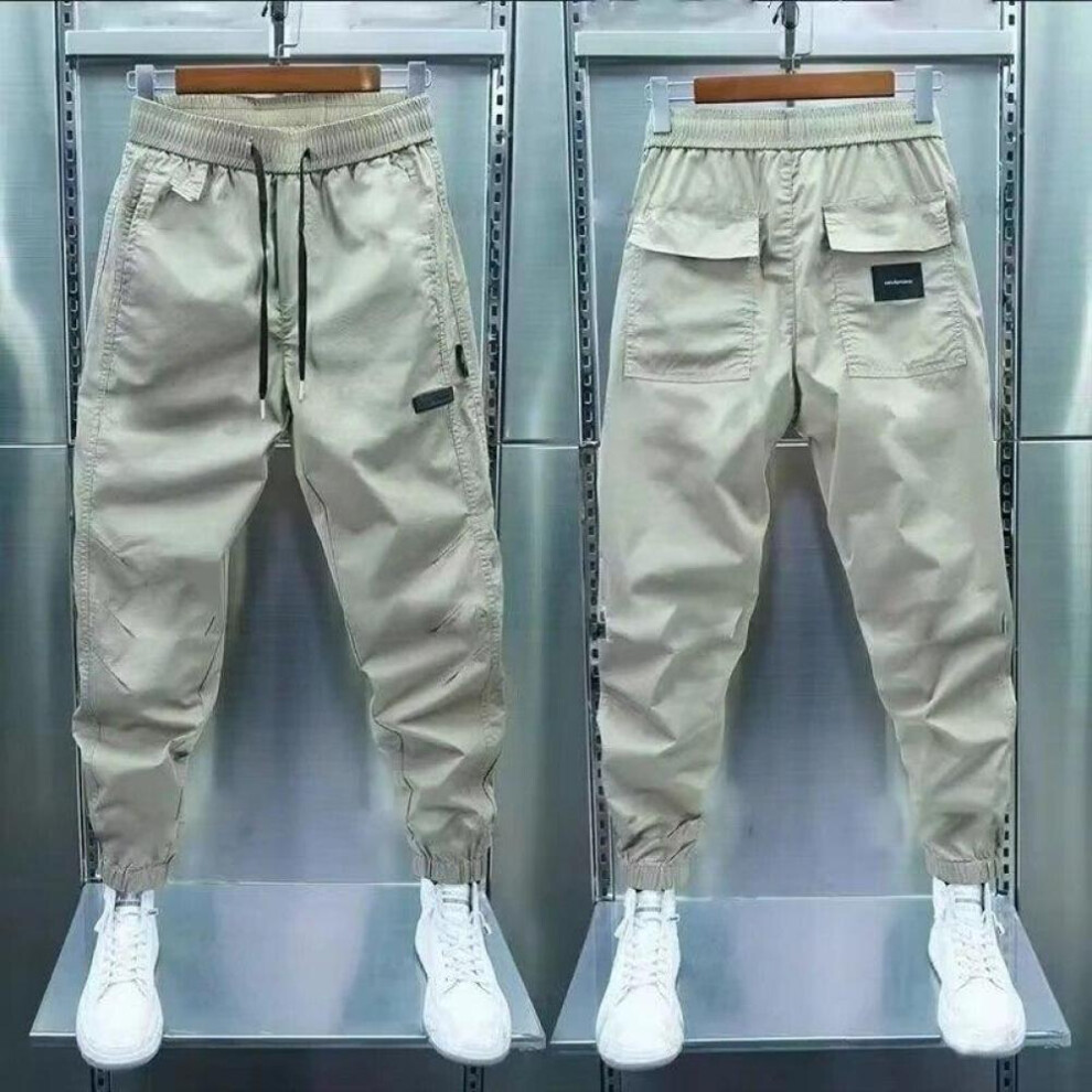 (khaki, L) Cotton Joggers Cargo Pants Men Streetwear Hip Hop Sweatpants Male Casual Harem Trousers Summer Harajuku Pants Men