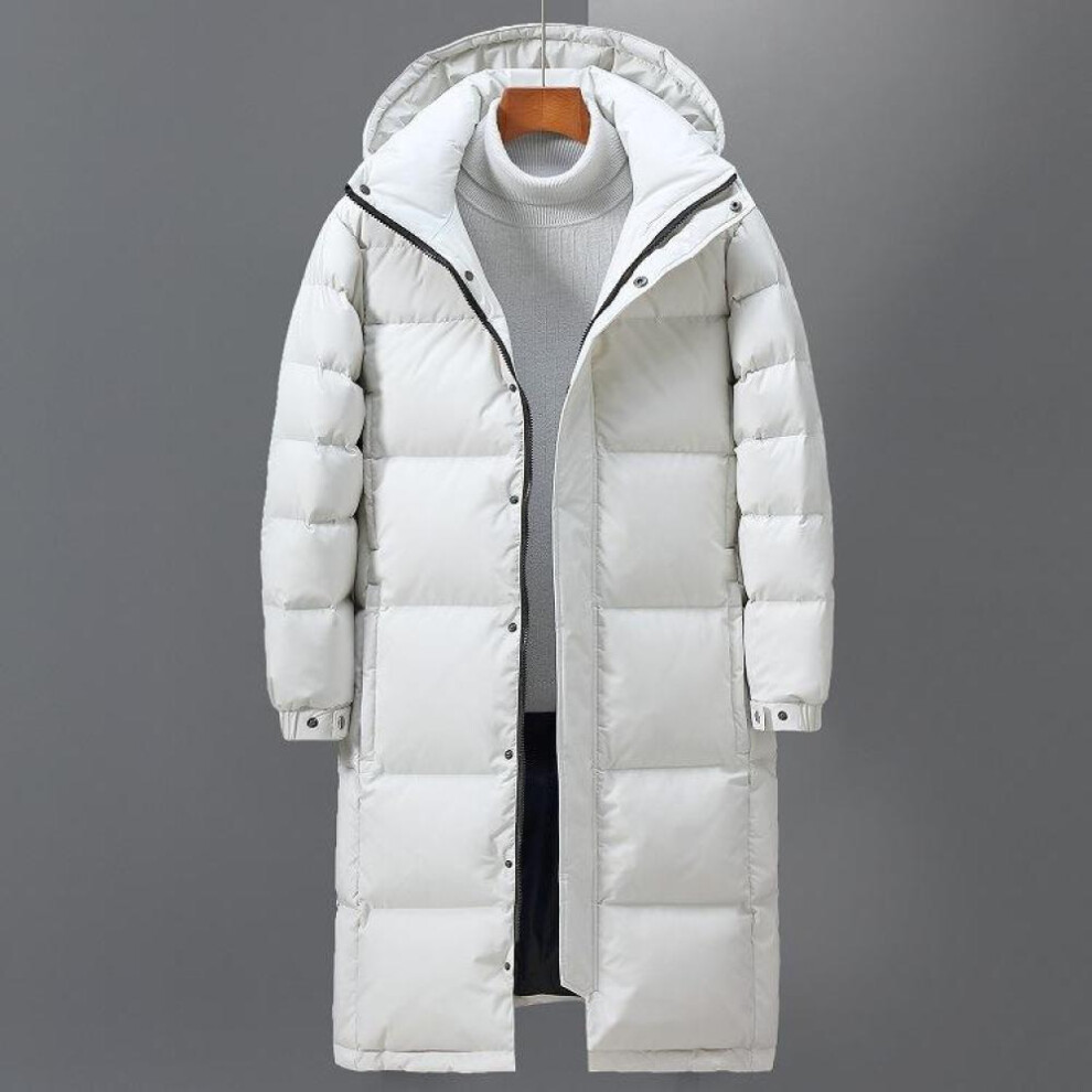 (white, XXXL) Down Jacket Men&apos;s Knee Length Winter Outdoor White Duck Down Hooded Jacket