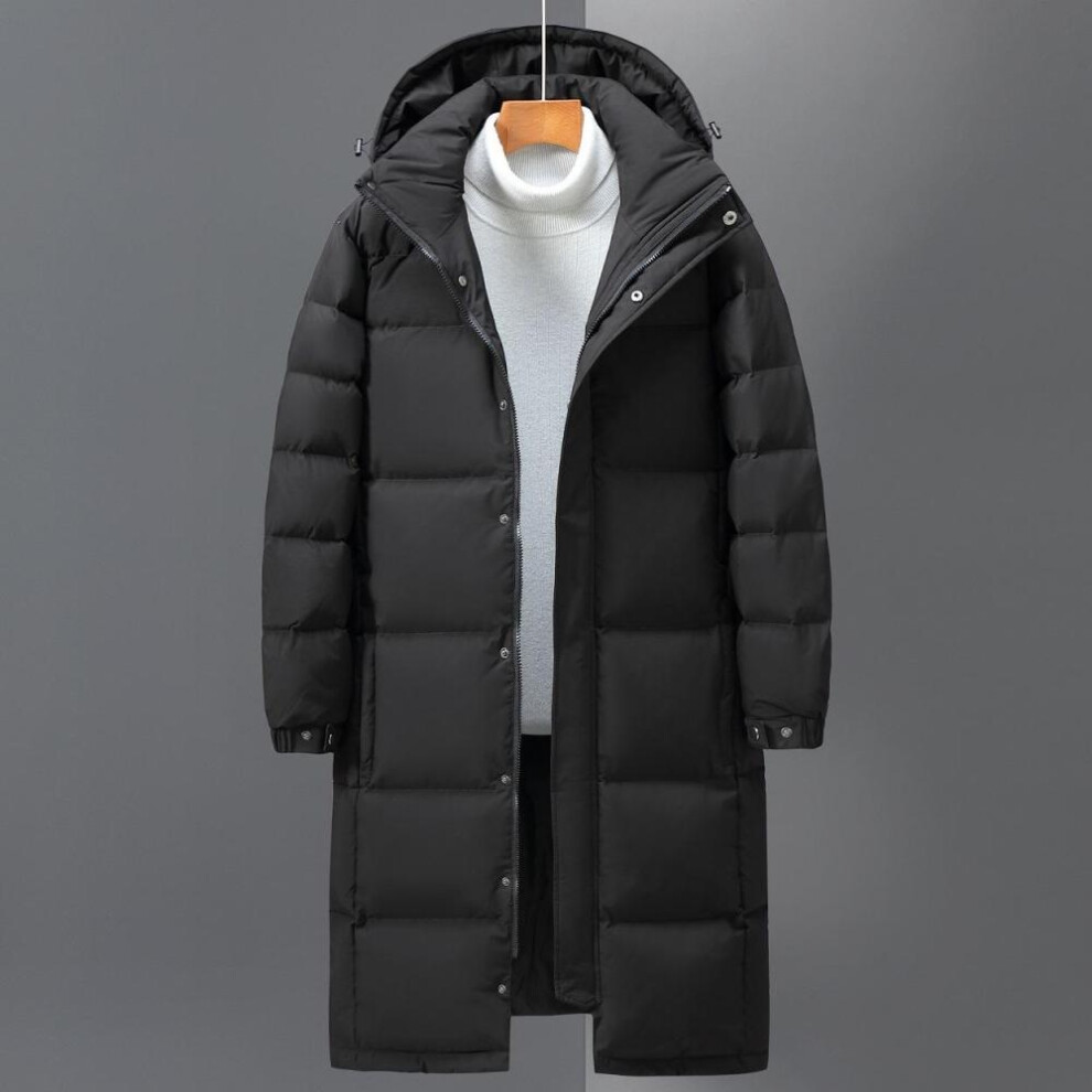 (black, XXXL) Down Jacket Men&apos;s Knee Length Winter Outdoor White Duck Down Hooded Jacket