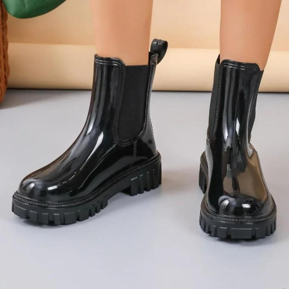 (black, 38) Designer Shoes For Women New High Quality Silver Women&apos;s Boots Waterproof Non-slip Thick Sole Chelsea Boots Botas De Mujer