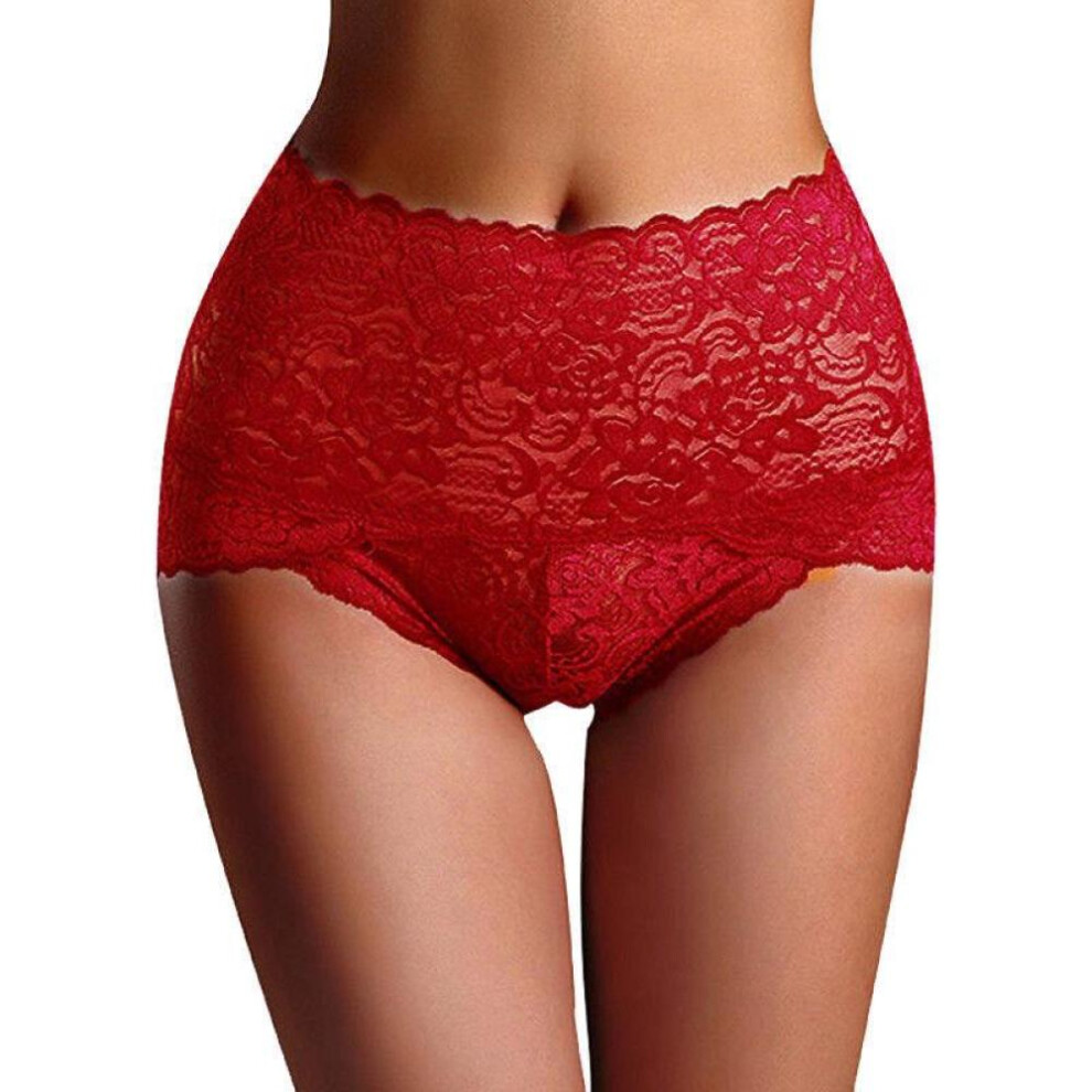 (red, M) Women Sexy Lingerie Lace Panties Lace High Waist Brief Panties Thong High Waist Knicker Underwear