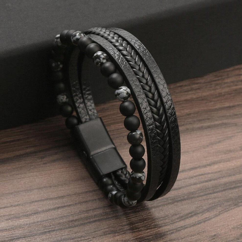 (multicolor, 21cm) Classic Fashion Tiger Eye Beaded Multi Layer Leather Bracelet For Men Hand-woven Leather Men Bracelets Punk Bangle Jewelry For Male