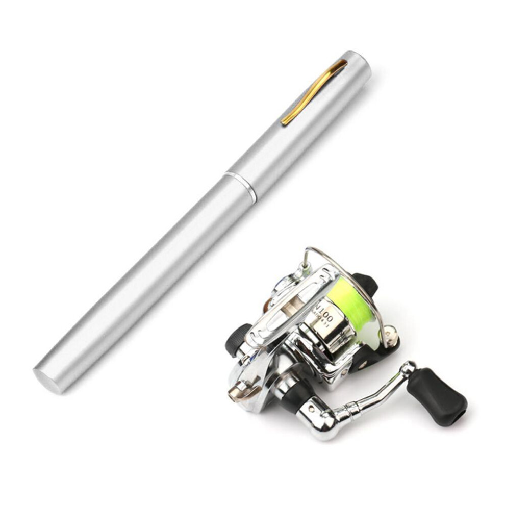 (silver, 1.6M) Pocket Collapsible Fishing Rod Reel Combo Mini Pen Fishing Pole Kit Telescopic Fishing Rod Spinning