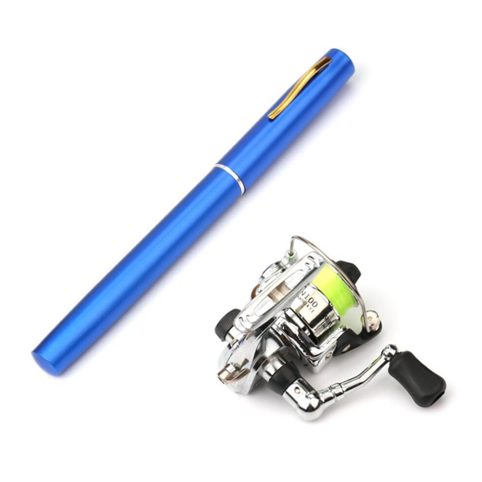 (blue, 1.6M) Pocket Collapsible Fishing Rod Reel Combo Mini Pen Fishing Pole Kit Telescopic Fishing Rod Spinning