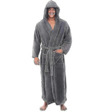 (3XL, grey) Bathrobes For Men,resort Hotel Home Spa Terry Robe Fleece Robe Plush Long Hooded Bathrobe