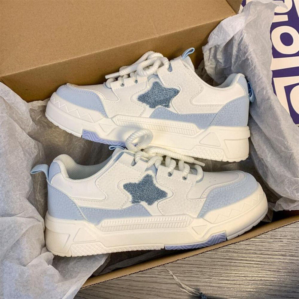(blue, 36) Blue White Sports Shoes Woman Spring Autumn Platform Sneakers Vintage Casual Vulcanize Kawaii Tennis Female Flats
