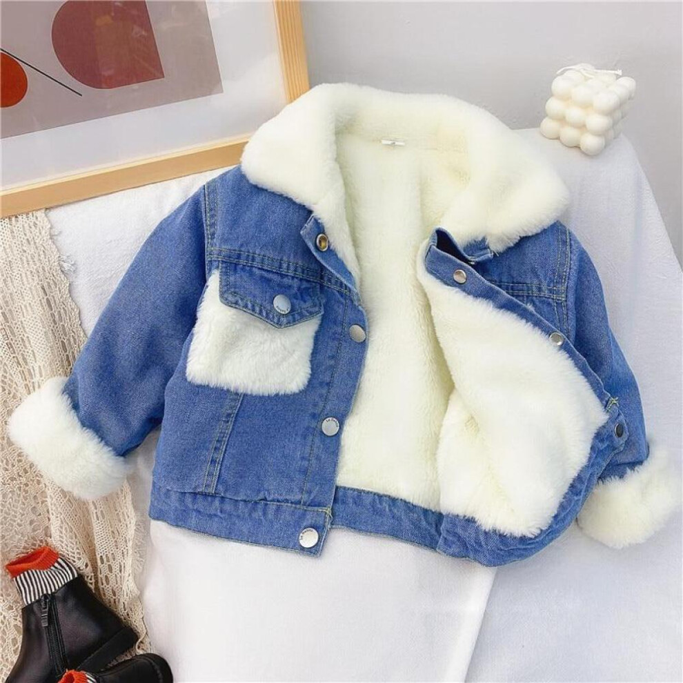 (blue, 80) 2-6 Years Oid Thick Warm Kids Boys Girls Denim Coat Velvet Fur Jackets Outerwear 2021 New Autumn Winter Children Overcoat
