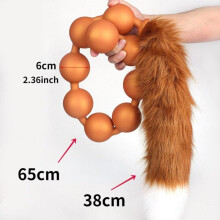 (orange, L) Soft Silicone Pull Beads Long Tail Adult Sex Toy Anal Plug Fisting Slave BDSM Realistic Dildo Pegging