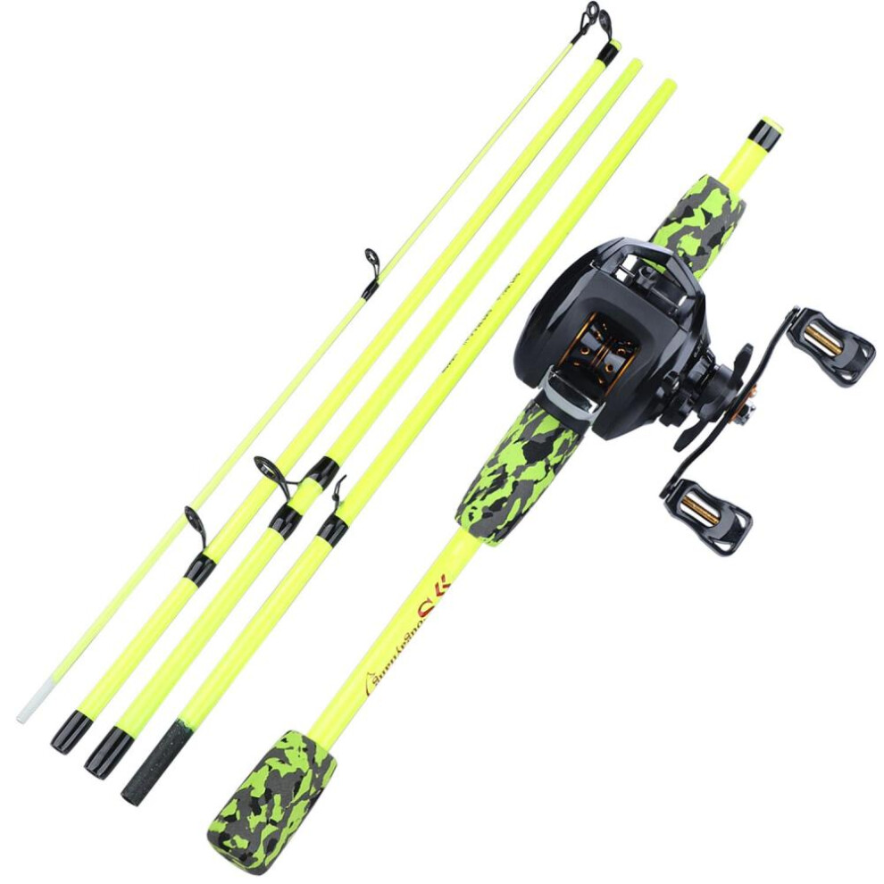 (yellow, Right Hand) Sougayilang 1.7m Fishing Rod Combo Portable 5 Section Carbon Fishing Rod and 12+1BB Casting Reel Set
