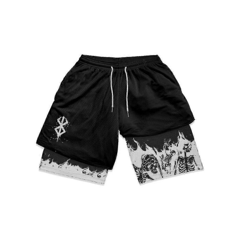 (M, 14) Anime Gym Shorts Men Women Berserk Manga 3d Print 2 In 1 Performance Shorts Workout Summer Quick Dry Compressionshort Pants