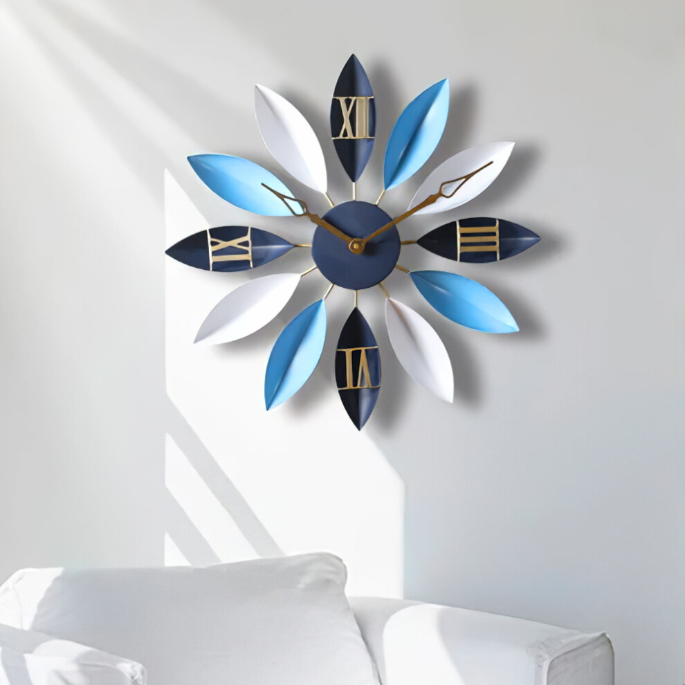 (Blue) 55CM Multi-Color Leaf Shape Decorative Wall Clock