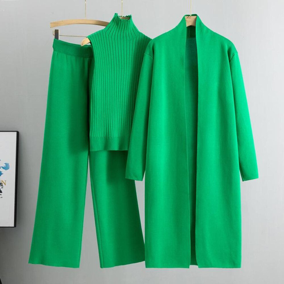 (green, One Size) Autumn And Winter Women&apos;s Plus Size Lazy Temperament Knitting Suit Sleeveless Vest Sweater Cardigan Pant Suit