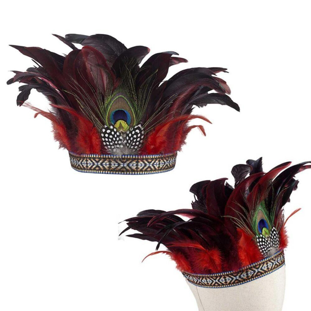 (red, Children) Feather Crown Decorative Headdress Peacock Costume Hair Band Fashion Feather Headbands  Halloween