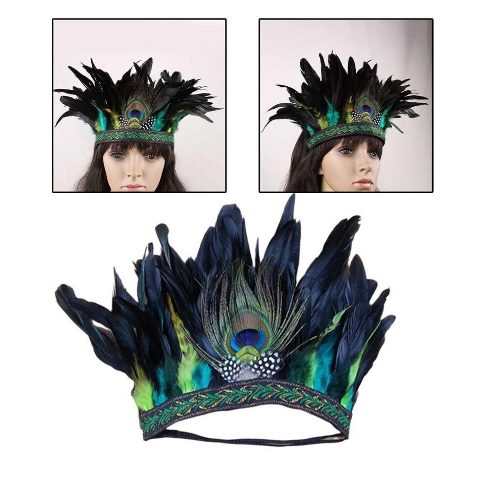 (blue, Adults) Feather Crown Decorative Headdress Peacock Costume Hair Band Fashion Feather Headbands  Halloween