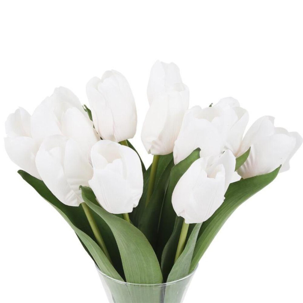 (white) 6 Pcs Tulips Artificial Flowers For Decoration Real Looking Fake Tulips Real Touch Flowers Floral Arrangements For Table Home Office Wedding Decor