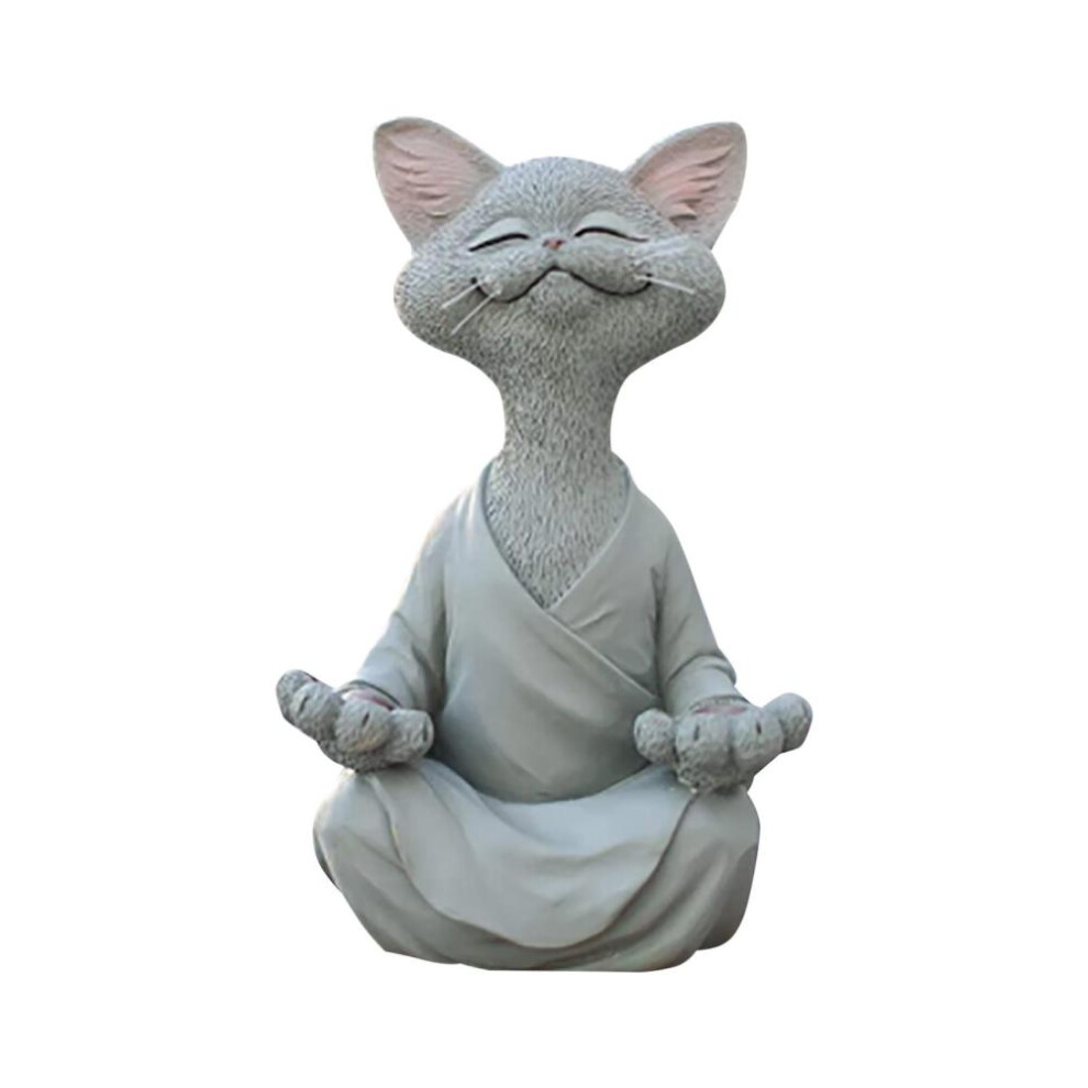 (grey, 18CM) Whimsical Grey Buddha Cat Figurine Meditation Yoga Collectible Happy Cat Collection Cat Lover Gifts For Women Meditation Yoga Statuettes Decor