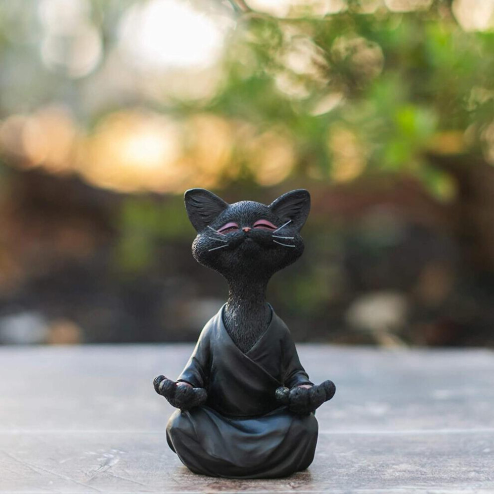 (black, 12.5CM) Whimsical Grey Buddha Cat Figurine Meditation Yoga Collectible Happy Cat Collection Cat Lover Gifts For Women Meditation Yoga Statuettes Decor