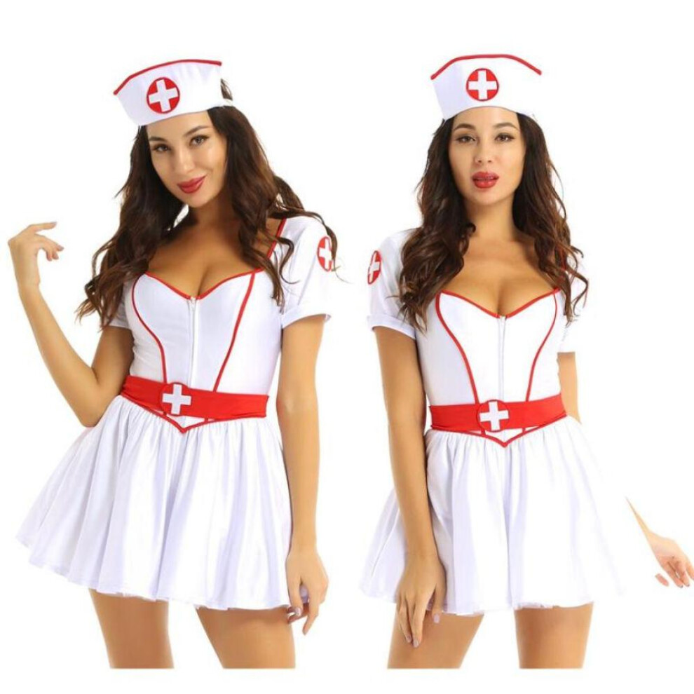 (white, XXL) Erotic Nurse Dress Uniforms Women Adults Naughty Nurse Doctor Costume Halloween Sexy Maid Cosplay Outfits Fantasias Clubwear Set