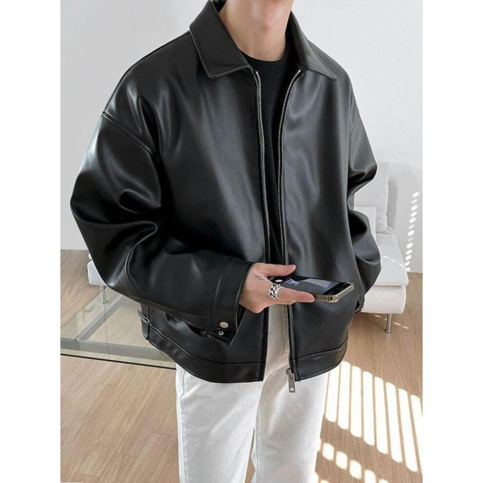 (black, XXXL) Spring Autumn Cool Luxury Short Black Soft Light Pu Leather Jacket Men Zipper Casual Mens Jackets And Coats Fashion