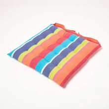 (1 Seat Pad) Multi Stripe Seat Pad with Button Straps 100% Cotton