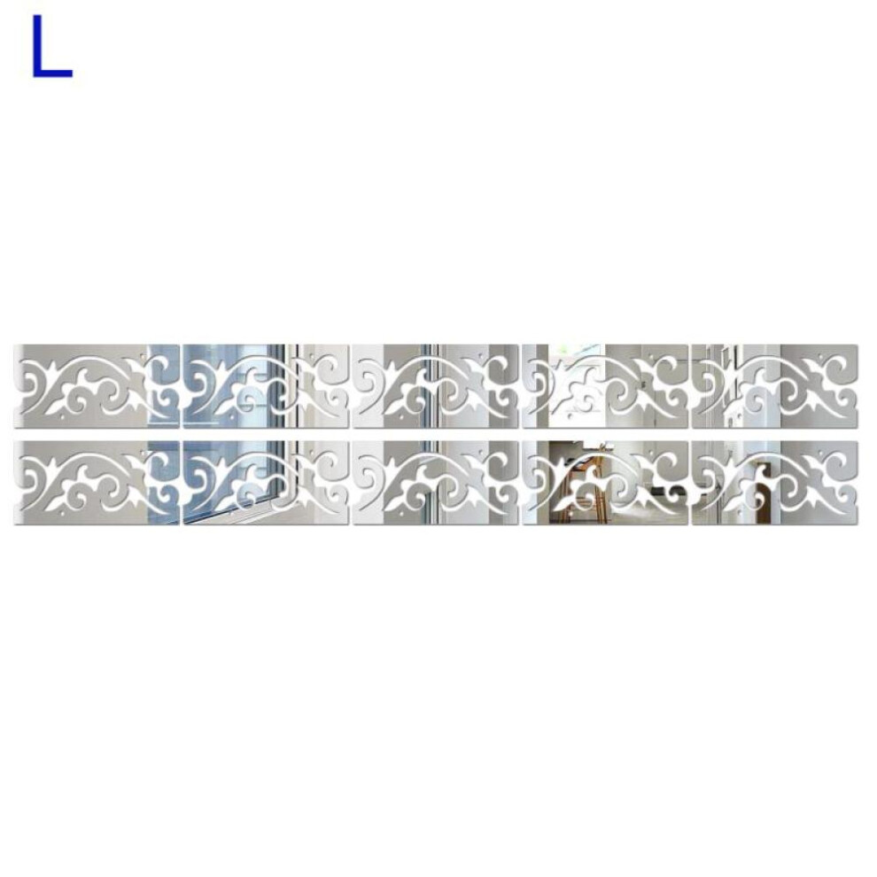 (Silver L) 10pcs 3D Mirror Art Kick Line Wall Sticker Acrylic Decal Home Room Decor