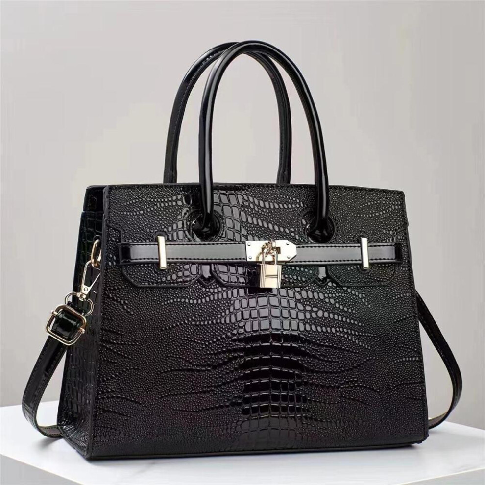 (black) Women's Satchel Bag Purses Vegan Pu Leather Crocodile-embossed Pattern With Top Handle Large Shoulder Bags Handbags For Women Crossbody Work Bag