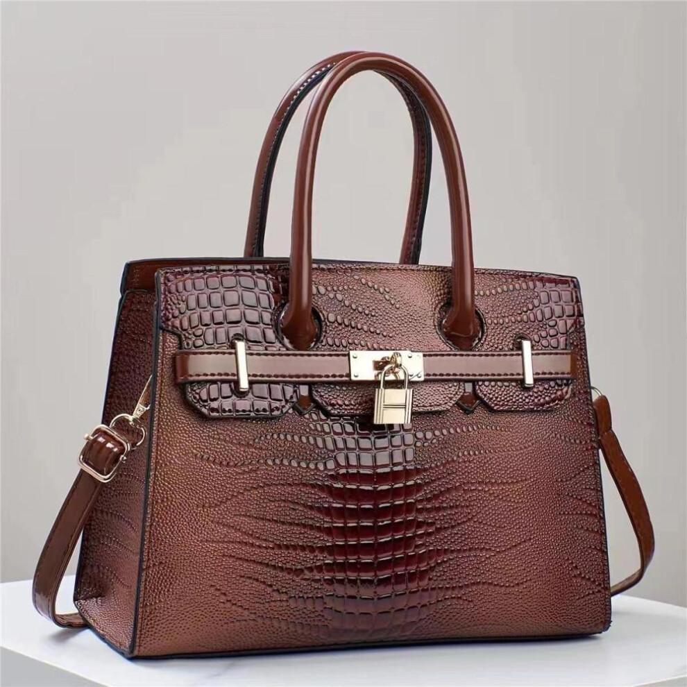 (brown) Women's Satchel Bag Purses Vegan Pu Leather Crocodile-embossed Pattern With Top Handle Large Shoulder Bags Handbags For Women Crossbody Work Bag