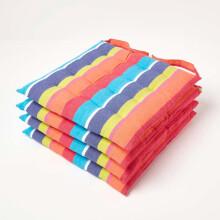 (Set of 4) Multi Stripe Seat Pad with Button Straps 100% Cotton