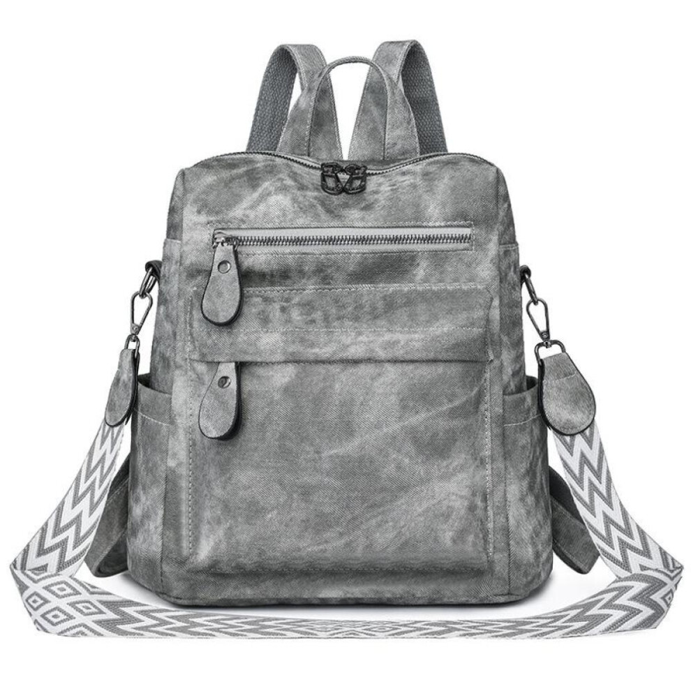(grey) Soft Leather Women&apos;s Large Capacity Backpack Girl Travel Backpack Student Schoolbag