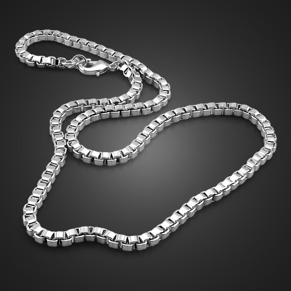 (56cm) Classic Really 100% 925 Sterling Silver Box Chain Necklace Fashion Men & Women 3mm 18-26 Inch Choker Hip-hop Punk  Jewelry