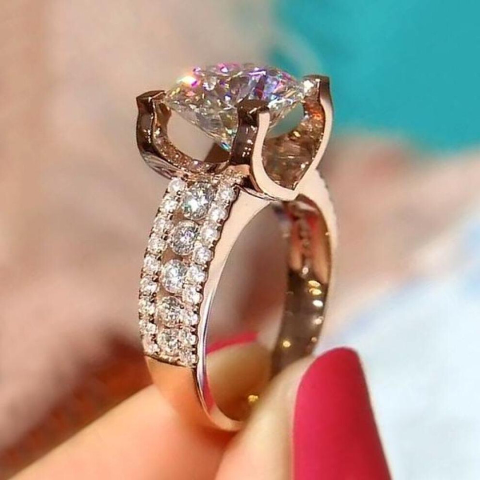 (as the picture, 6) New Wedding Bands Ring For Women Fashion Rose Gold Color Finger Ring Engagement Party Luxury Accessories High Quality Jewelry