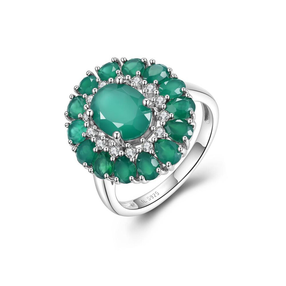 (green, us ring size 9#) Trendy Awesome S925 Silver Ring Natural Green Agate Calming Gemstone Light Luxury Jewelry Women Engagement Banquet Festival Gift