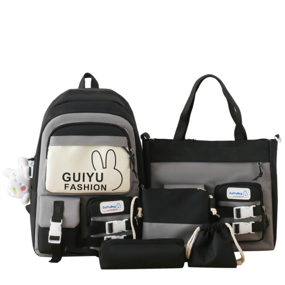 (black,white) School Bag Backpack Set Junior High School Female Student Schoolbag Large Capacity Backpack